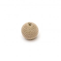 Metal bead cladding ball 12 mm hole 2.5 mm color cream with gold thread