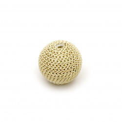 Metal bead cladding ball 12 mm hole 2.5 mm color white gold with gold thread