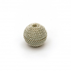 Metal bead  cladding ball 12 mm hole 2.5 mm color silver with gold thread