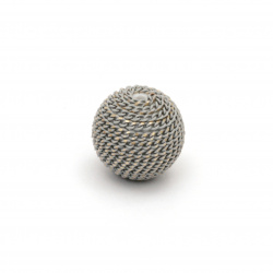 Мънисто метална обшивка топче 12 мм дупка 2.5 мм цвят сив със златна нишка