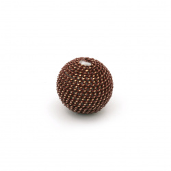 Metal bead cladding ball 12 mm hole 2.5 mm brown with gold thread