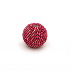 Metal bead cladding ball 12 mm hole 2.5 mm color pink dark with gold thread