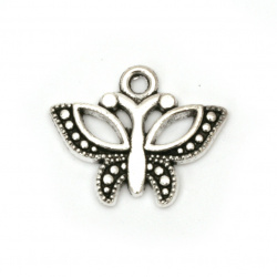 Висулка метална пеперуда 16x20x2.5 мм дупка 2 мм цвят сребро -10 броя