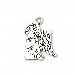 Metal Pendant / Angel, Jewelry Making Accessory, 23x17x1 mm, Hole: 2 mm, Silver Color, 5 pieces