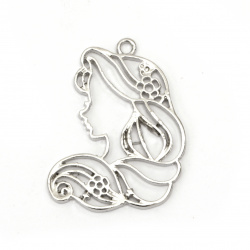 Metal pendant girl 40x38.5x2.5 mm hole 2 mm color silver -1 piece