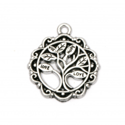 Metal pendant wood 34x30x2.5 mm hole 2.8 mm color old silver -1 piece
