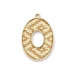 Metal pendant oval with linen 32x21x3 mm hole 2 mm color light gold -1 piece