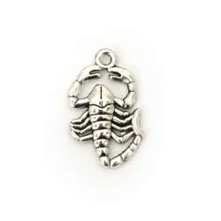 Scorpio Sign / Metal Pendant for Jewelry Accessories, 25x17x3 mm, Hole: 2 mm, Old Silver - 5 pieces
