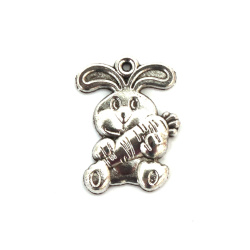 Metal Bunny Pendant / 21x16x2 mm, Hole: 1 mm / Silver - 5 pieces