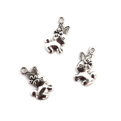 Metal Bunny Charm for Jewelry Making / 19x10x3 mm, Hole: 1 mm / Silver - 10 pieces