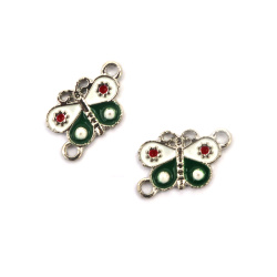 Connecting element metal butterfly white and green 20x11x2 mm hole 1.5 mm color silver -5 pieces