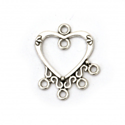 Delicate metal heart,  connecting element  24x18x2 mm hole 2 mm color silver - 10 pieces
