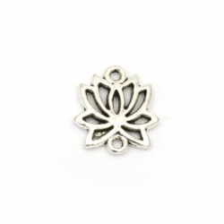 Element de conectare floare de metal Lotus 16x15x2 mm gaură 1,5 mm culoare argint vechi -10 bucăți