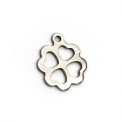 Steel pendant beads clover 12.5x10x0.8 mm hole 1.2 mm color silver - 10 pieces
