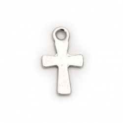 Pandantiv forma  cruce de oțel 12x7x1 mm gaură 1,5 mm culoare argintiu -10 bucăți
