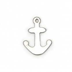 Pendant steel anchor 19x14x0.8 mm hole 1 mm color silver -10 pieces