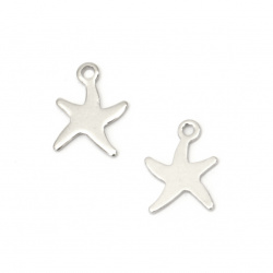 Pendant steel star 11.5x9x1 mm hole 1 mm color silver -5 pieces