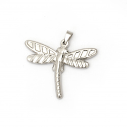 Stainless steel pendant 304  dragonfly 30x36x3 mm hole 8x5 mm color silver