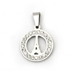 Pendant stainless steel extra quality Eiffel Tower 27x18x2 mm color silver