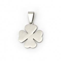 Pendant steel stainless extra quality, shiny clover 30x19x2 mm color silver
