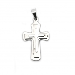 Pandantiv din oțel inoxidabil cruce EXTRA de calitate 33x16x4 mm argintiu
