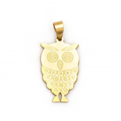 Pendant owl steel stainless extra quality 41x19x1 mm color gold