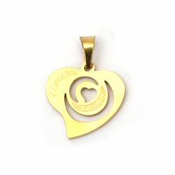 Stainless steel pendant 304 heart 25x25x2 mm hole 9x5 mm color heart