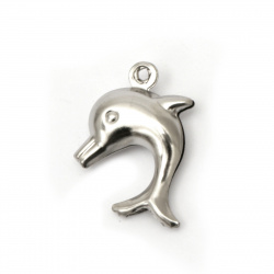 Висулка стомана неръждаема 304 отваряема делфин 21x15x4.5 мм дупка 1 мм цвят сребро -2 броя