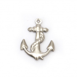 Stainless steel pendant  304 opening anchor 24x18.5x3 mm hole 1.2 mm color silver -2 pieces