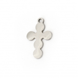 Cross steel pendant beads 18x12x1 mm hole 1.5 mm color silver - 2 pieces