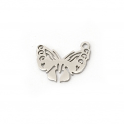 Pandantiv fluture din oțel 16x12x1 mm gaură 1,5 mm culoare argintiu -2 bucăți