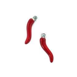 Steel Pendant, Chili Pepper, 4x15x3 mm, Hole 1.5 mm, Color Red - 2 Pieces