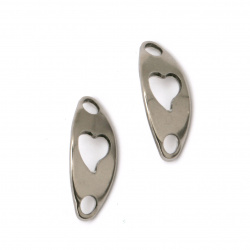 Connecting element steel tile with heart 20x8x1 mm hole 2.5 mm color silver -10 pieces