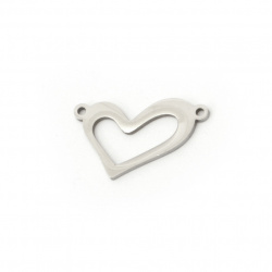 Steel connecting element heart for jewelry making 23x13x1 mm hole 1 mm color silver - 2 pieces