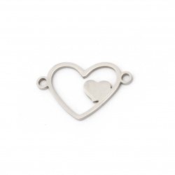 Element de legătură inimă din oțel 21,5x13,5x1 mm orificiu 1 mm culoare argintiu -2 bucăți