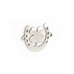 Steel connecting element for good luck - horseshoe with clover 19x15.5x1 mm hole 1 mm color silver - 2 pieces
