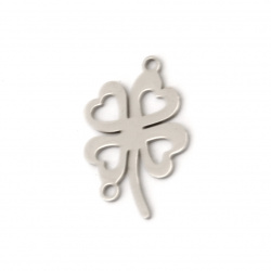 Steel four-leaf clover connecting element  21.5x14x1 mm hole 1 mm color silver - 2 pieces