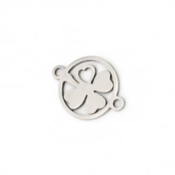 Round steel connecting element  with clover inside 19x14x1 mm hole 1.5 mm color silver - 2 pieces