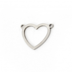Shiny steel heart connecting element 18x14x1 mm hole 1 mm color silver - 2 pieces