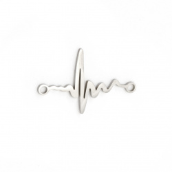 Steel connecting element in the shape of heart rate curve 27x17x1 mm hole 1.5 mm color silver - 2 pieces
