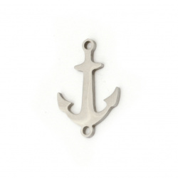 Steel anchor connecting element for handmade bracelets 18x12x1 mm hole 1.5 mm color silver - 2 pieces