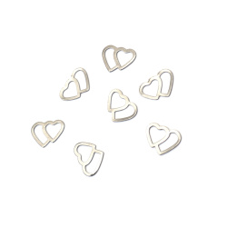 Steel Connector, Hearts, 13.5x10x0.5 mm, Color Silver - 20 Pieces