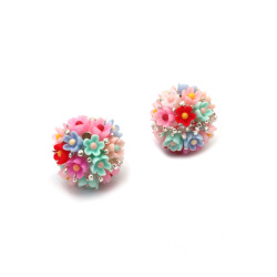 Χάντρα πολυρεζίνης Shamballa με λουλούδια 22 mm τρύπα 3 mm ανάμεικτα χρώματα