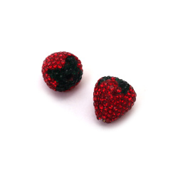 Χάντρα πολυρεζίνης Shamballa με στρας, φράουλα 18x16 mm τρύπα 3 mm κόκκινο