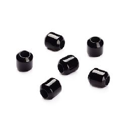 Natural Stone Cylinder Bead / BLACK AGATE, 10x9 mm, Hole: 4 mm