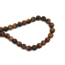 String of Semi-Precious Stone Beads TIGER'S EYE, Matte Ball: 10 mm ~ 37 pieces