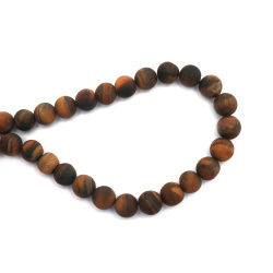 String of Semi-Precious Stone Beads TIGER'S EYE, Matte Ball: 12 mm ~ 32 pieces