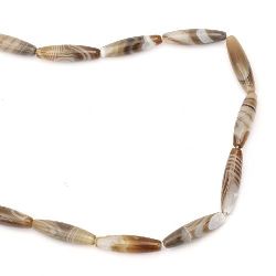 Наниз мъниста полускъпоценен камък АХАТ ивичест кафяв светъл овал 8x30 мм ~13 броя