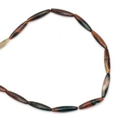 Наниз мъниста полускъпоценен камък АХАТ ивичест кафяв овал 6x26 мм ~15 броя