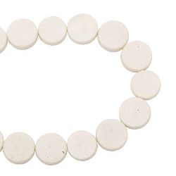 Margele de coarde semiprețioase piatră CORAL  forma monedă culoare alb 20x8 mm ~ 20 buc
